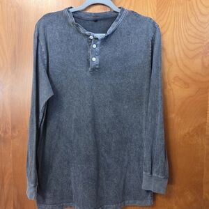 Womens Gray Long Sleeve Henley Shirt